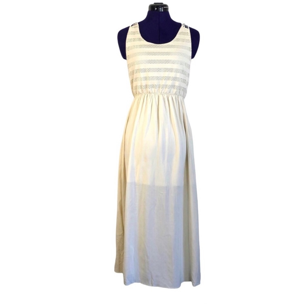 Beige Lace Short Sleeve Maxi Dress